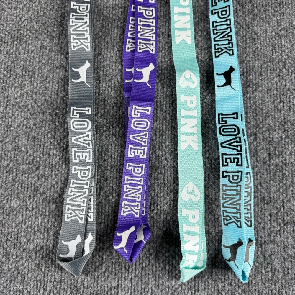 Victoria's Secret PINK Lanyards 4 Pack Grey Purple Mint Blue Dog Logo Keychains